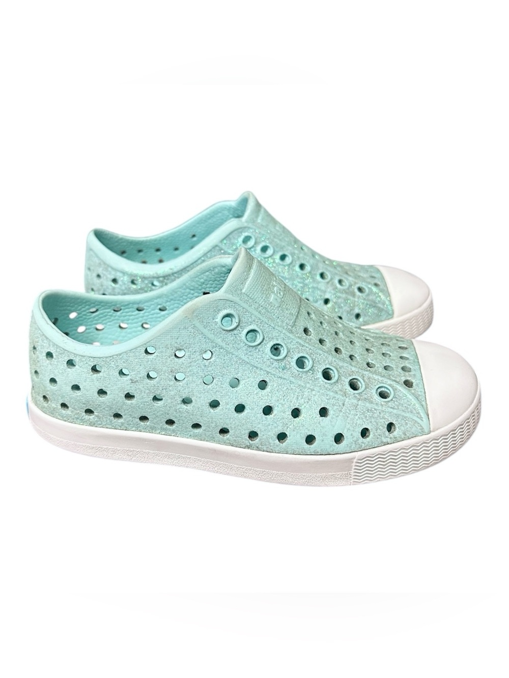 Native Shoes Size 9 Girls Natives light blue sea green teal glitter slip ons